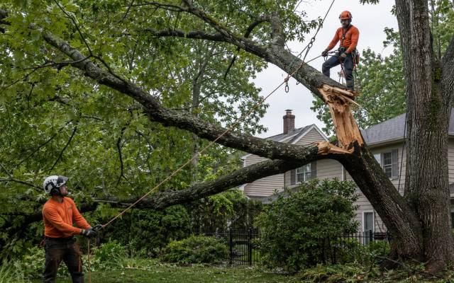 Two-man crew rigging down a limb that failed at the union